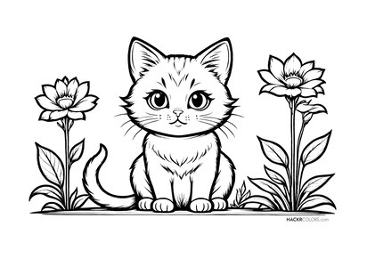 Schattige Kat en Bloemen