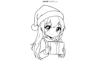 Anime-meisje met kerstmanmuts en cadeau