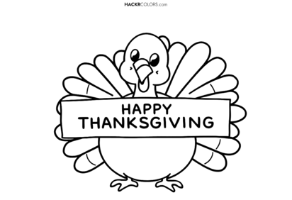 Cute Cartoon Turkey with HAPPY THANKSGIVING