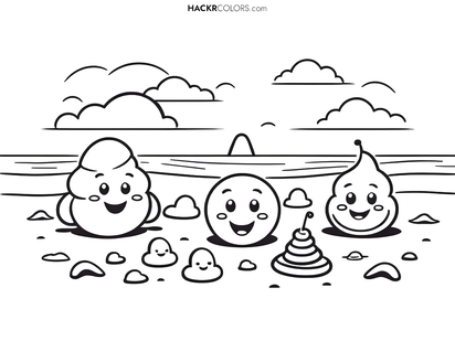 Zonnig strandfeest met Poep Emoji Familie