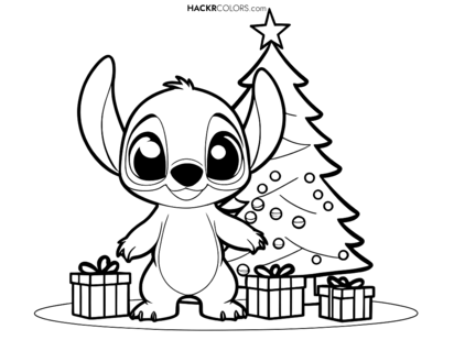Stitch Decorating a Christmas Tree