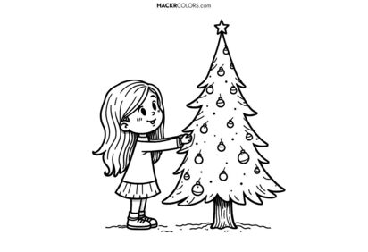 Cute Girl Decorating Christmas Tree