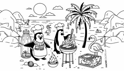 Pinguïns' Tropisch BBQ Feestje