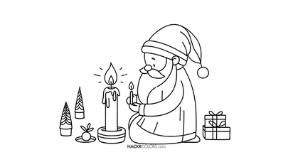 Kerstman steekt een kaars aan
