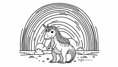 Magische Dino-Eenhoorn onder de Regenboog